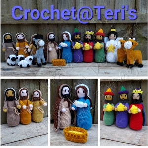 Puede incluir: Conjunto de nacimiento de crochet con una variedad de personajes que incluyen a María, José, el niño Jesús, los tres reyes magos, un burro, una vaca y dos ovejas. El conjunto está hecho con hilo de colores e incluye un pesebre.
