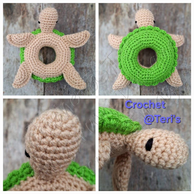 Peut inclure: Un jouet en crochet en forme de tortue avec une carapace verte et un corps beige. La tortue est con&ccedil;ue comme un anneau, avec un trou au centre. Le jouet est fait de fil doux et convient aux b&eacute;b&eacute;s et aux tout-petits.