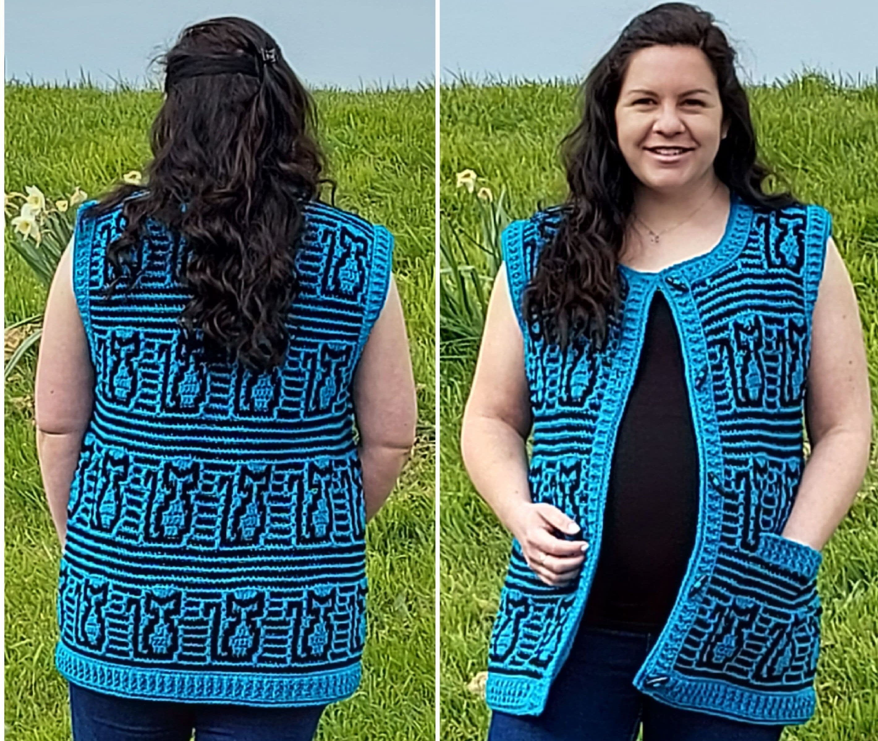 Skeleton Cat Mosaic Waistcoat PATTERN ONLY