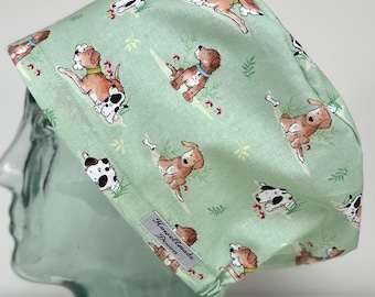 Puppy Love Design Surgical Theatre Scrub Hat Cap: Cotton Handmade in UK