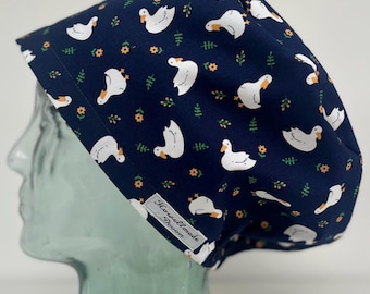 White Duck Design Surgical Theatre Scrub Hat Cap: Cotton. Handmade in UK