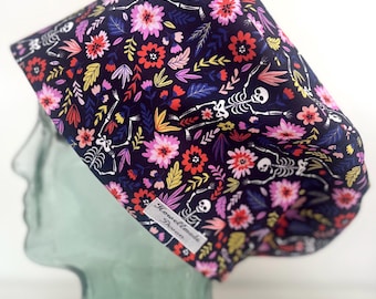Halloween Pushing up the Daisies Design Surgical Theatre Scrub Hat Cap: Cotton Handmade in UK