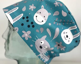 Pet Portraits Design Surgical Theatre Scrub Hat Cap: Cotton Handmade in UK