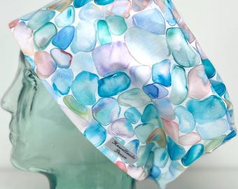 Pastel Pebbles Design Surgical Theatre Scrub Hat Cap: Cotton Handmade in UK