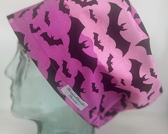 Halloween Bats Galore Design Surgical Theatre Scrub Hat Cap: Cotton Handmade in UK