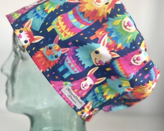 Llamas in Pyjamas Design Surgical Theatre Scrub Hat Cap: Cotton Handmade in UK
