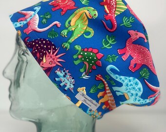 Dinosaur Party Design - Bonnet/casquette de gommage pour théâtre chirurgical : coton. Fait main au Royaume-Uni