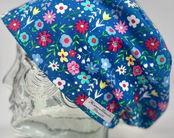Floribunda Design Surgical Theatre Scrub Hat Cap: Cotton Handmade in UK