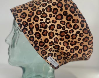 Leopard Print Design Surgical Theatre Scrub Hat Cap: Cotton Handmade in UK