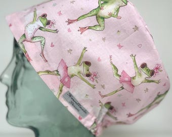Frog Princess Design Surgical Theatre Scrub Hat Cap: Cotton Handmade in UK