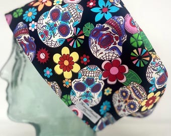 Halloween Skullduggery Design Surgical Theatre Scrub Hat Cap: Cotton Handmade in UK