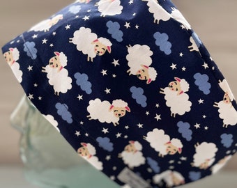Leaping Sheep Design Surgical Theatre Scrub Hat Cap: Cotton Handmade in UK