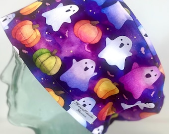 Halloween Ghostly Pumpkin Party Design Surgical Theatre Scrub Hat Cap: Cotton Handmade in UK
