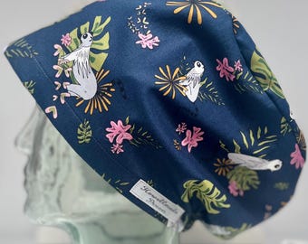Lemur Print Surgical Theatre Scrub Hat Cap: Cotton Handmade in UK