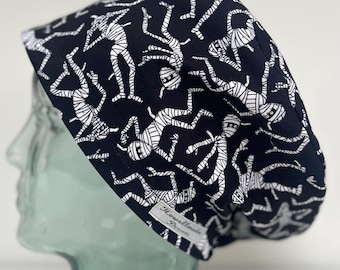 Halloween Mummy Design Surgical Theatre Scrub Hat Cap: Cotton Handmade in UK
