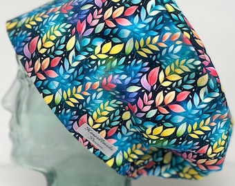 Casquette Rainbow Leaves Design pour théâtre chirurgical : coton fait main au Royaume-Uni