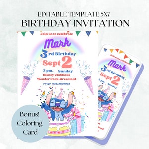Modèle d'invitation à broder, carte personnalisable et invitation vidéo avec chanson, animation de la taille d'un téléphone, invitation à une fête, imprimable, modifiable, anniversaire Evite