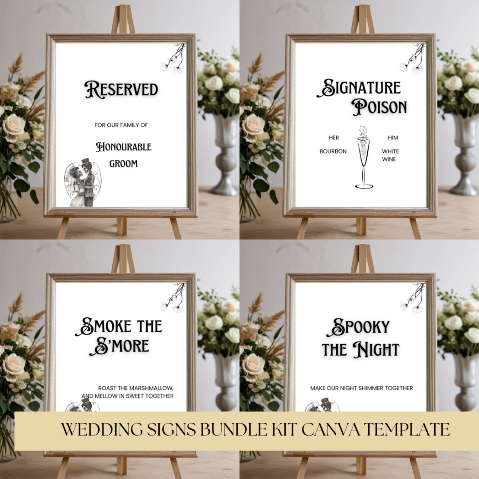 CORPSE Bride Sign Bundle Kit Canva Template, Halloween Wedding, Spooky ...