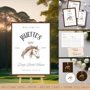 Ensemble de douche nuptiale cheval Invitation baby shower marron Panneau de bienvenue marron Étiquettes de faveur d'événement cheval Fête de la poule Carte de recette de cheval Téléchargement numérique Poule