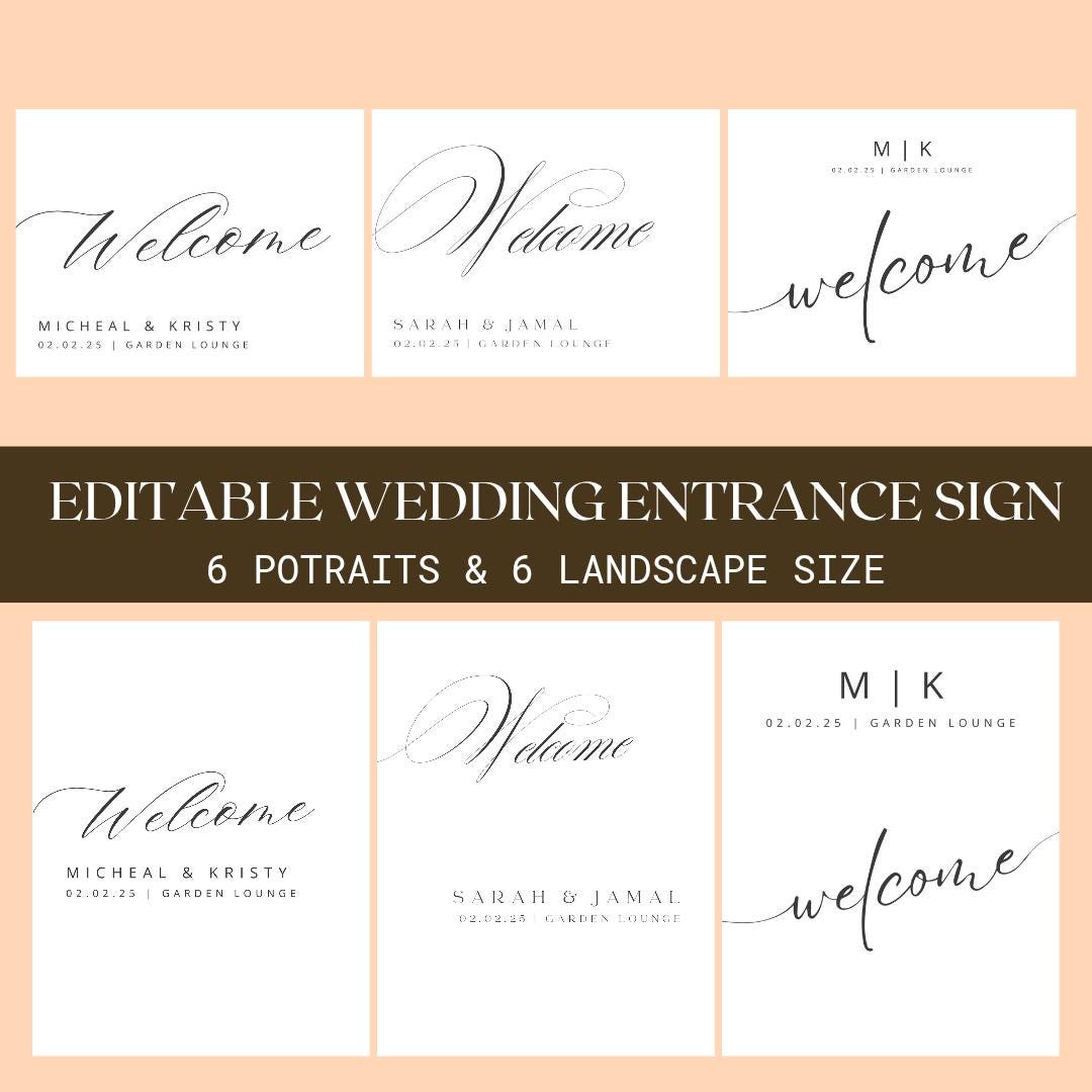 Multiple Size Entrance Sign Elegant Welcome Sign Elegant Wedding DIY ...