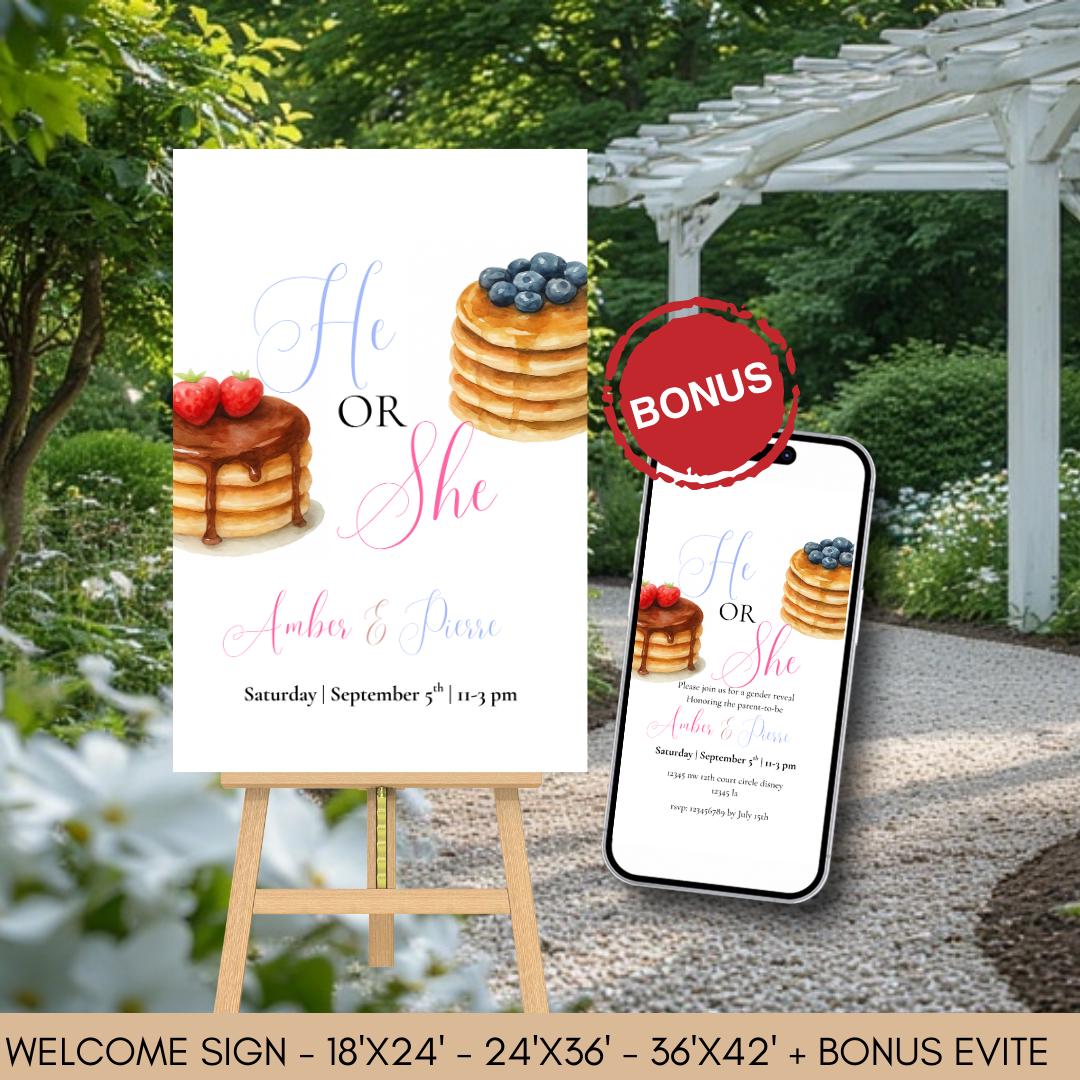Pancake Gender Reveal Welcome Sign: Editable Brunch Theme Baby ...