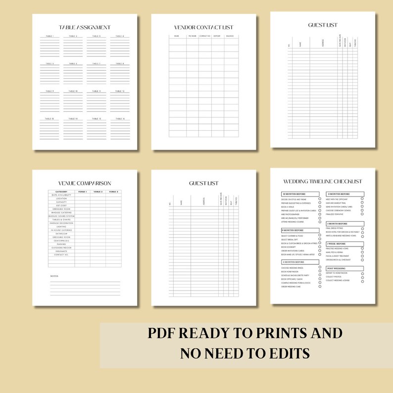 Printable Wedding Checklist, Wedding Tracker, Wedding for Binder ...