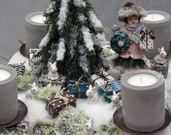 Advent wreath Christmas decoration Luxury Christmas wreath hand-painted figures decoration miniatures handmade shabby winter forest rabbit candle holder