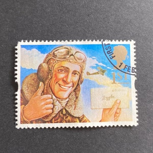 1994 Vintage Greetings Francobollo Messaggi Regina Elisabetta II Francobollo Junk Journal Biggles Francobollo Filatelia Pilota Aeroplano