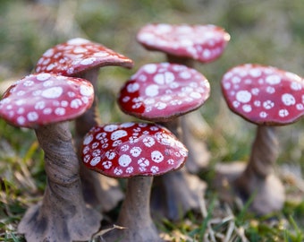 Ceramic spotted red mushroom
