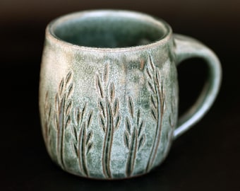 Hand-Carved Ceramic Mug – Textured Stoneware Coffee Cup