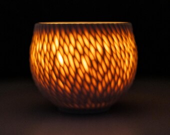 Hand-Carved Porcelain Cup Luminary – 10 oz Ambient Candle Holder