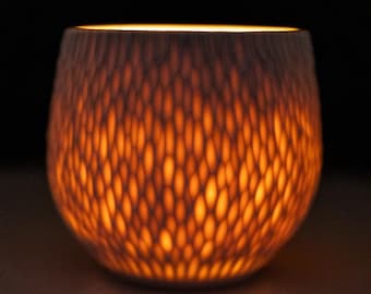 Hand Carved Porcelain Luminary – Ambient Candle Holder, 13 oz