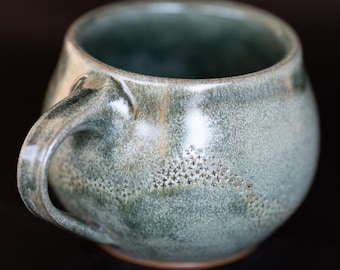 Handmade Hand-Carved Ceramic Mug – Earthy Green Stoneware