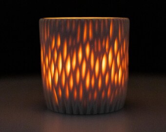 Hand-Carved Porcelain Luminary Cup – Ambient Candle Holder, 9 oz