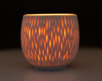 Hand-Carved Porcelain Cup Luminary – Ambient Candle Holder, 11 oz