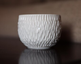 Hand-Carved Porcelain Luminary Cup – 6 oz, Ambient Candle Holder