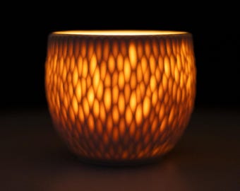 Hand-Carved Porcelain Luminary – Ambient Cup and Candle Holder, 9 oz