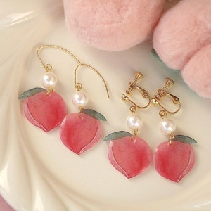 Peach Earrings, Fruit Earrings, Women Earrings, Juicy Peach Drop Earrings, Food Earrings, , Gift For Her