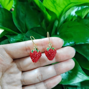 Strawberry Earrings,  Fruit Earrings, Women Earrings, Glass Strawberry Drop Earrings, Food Earrings, Gift For Her