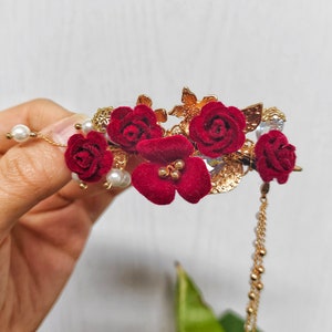 Red Rose Flower Hairpin, Gift, Blue Glazed Wood Hair Stick, Vintage Flower Hairpin, Hanfu Tassel Hair Forks, Wedding Hair Accessories