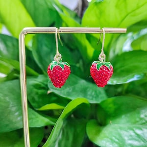 Strawberry Earrings,  Fruit Earrings, Women Earrings, Glass Strawberry Drop Earrings, Food Earrings, Gift For Her
