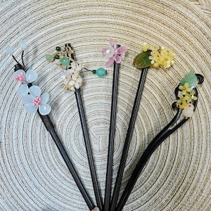 Flower Hairpin, Gift, Yellow Glazed Wood Hair Stick, Vintage Flower Hairpin, Hanfu Tassel Hair Forks, Wedding Hair Accessories