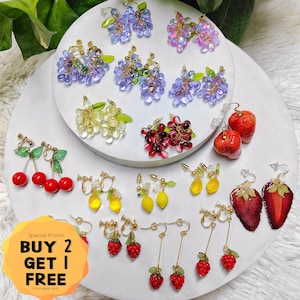 Many Kinds Of Fruit Earrings, Fruit Earrings, Women Earrings, Glass Grape Drop Earrings, Food Earrings, Gift For Her