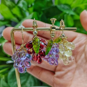2 paires de boucles d&#39;oreilles Bestie raisin, boucles d&#39;oreilles fruits, boucles d&#39;oreilles femme, boucles d&#39;oreilles pendantes raisins en verre, boucles d&#39;oreilles nourriture, cadeau pour elle