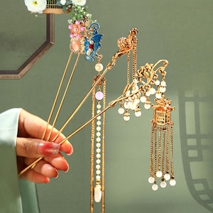 Palace Lantern Tassel Hairpin,Crystal Tassel Hairpin,Butterfly Flower Hairpin,Hanfu Tassel Hair Forks,Wedding Hair Accessories,Gift For Her
