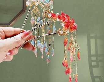 Koi Carp Tassel Hairpin,Blue Hair Stick,Hanfu Tassel Hair Forks,Gift,Party Favors Dagger Hairpin,Wedding Hair Accessories