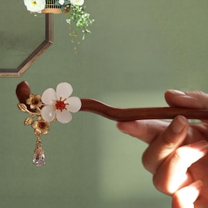 White Glazed Wood Hair Stick,Osmanthus Flower Hairpin,Birthday Gifts,Vintage Hairpin,Hanfu Tassel Hair Forks,Wedding Hair Accessories
