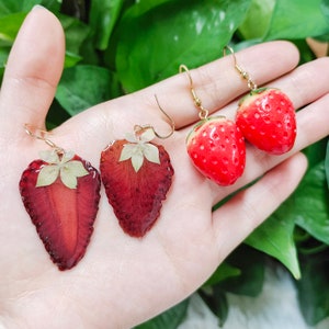 Strawberries Earrings,Red Fruit Earrings, Fruit Earrings, Women Earrings, Glass Grape Drop Earrings, Food Earrings, Gift For Her