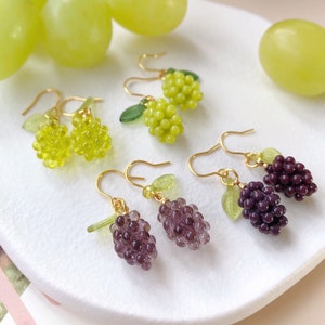 Grape Earrings, Fruit Earrings, Women Earrings, Glass Grape Drop Earrings, Food Earrings, Gift For Her