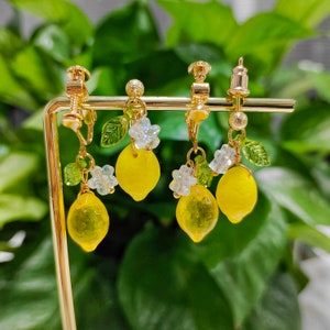 2 Pairs Bestie Lemon Earrings, Glass Translucent Lemon Drop Earrings, Food Earrings, Fruit Earrings, Gift For Her